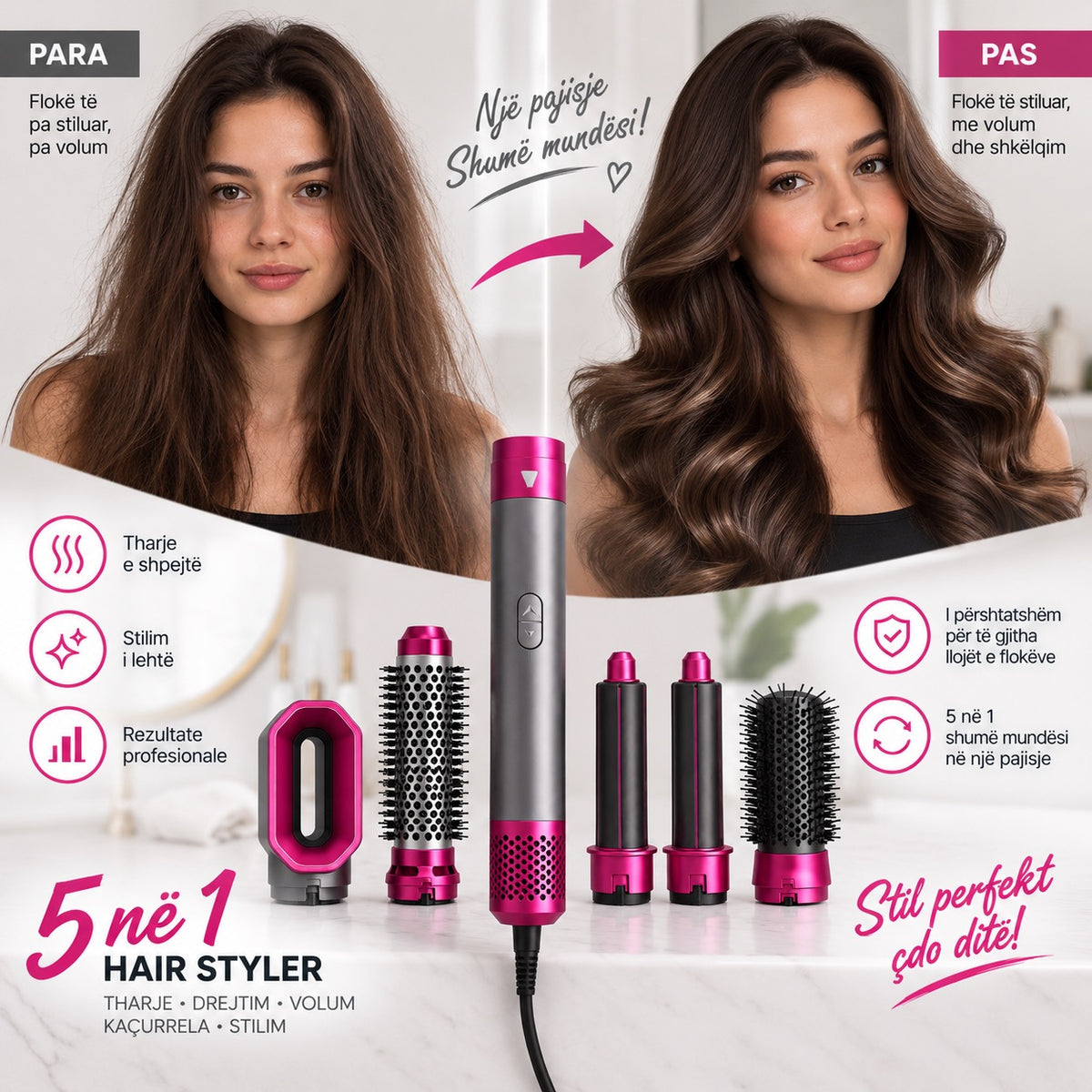 5 në 1 Hair Styler & Dryer – Tharëse dhe Stilues për Flokë